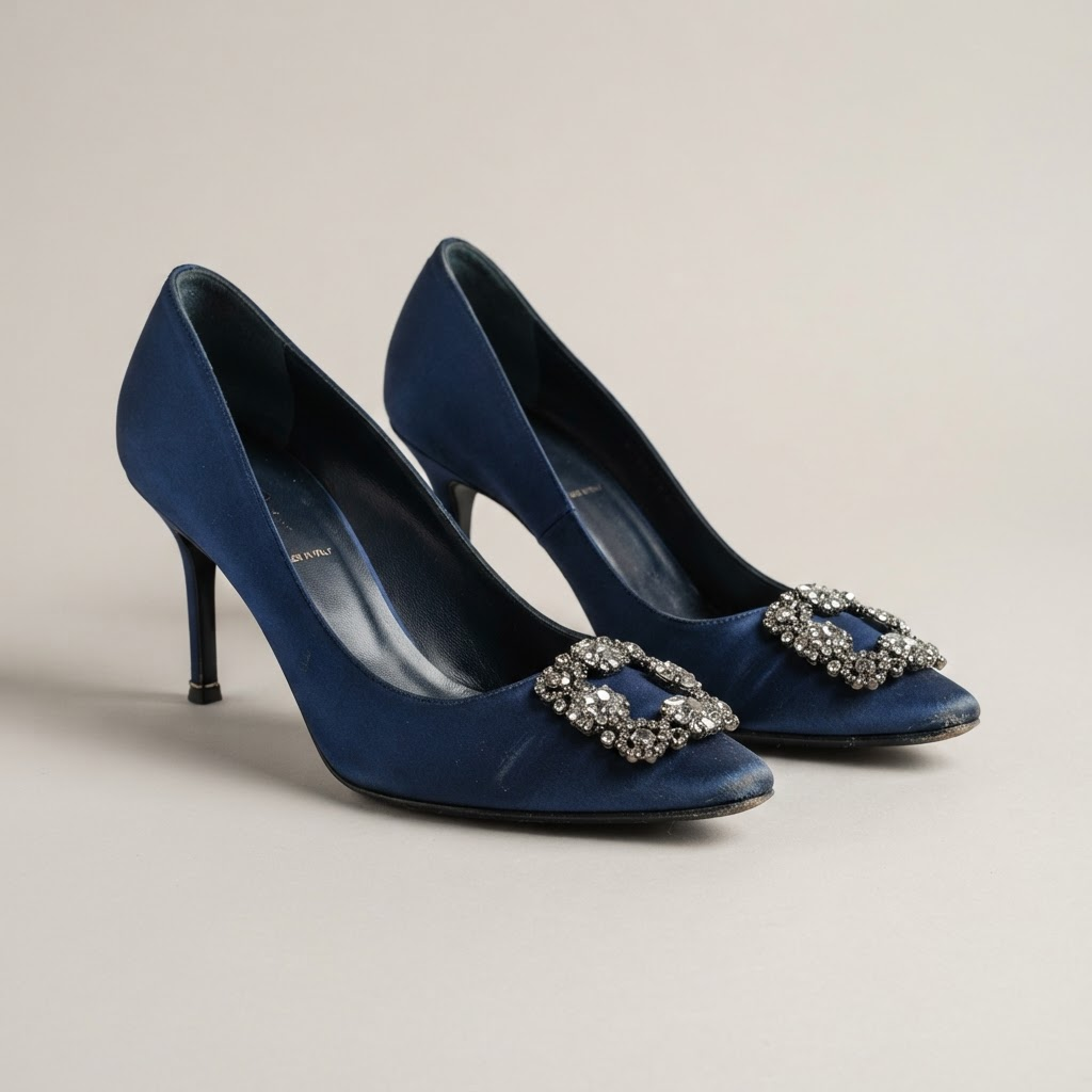 Manolo Blahnik Hangisi 105 in Midnight satin
